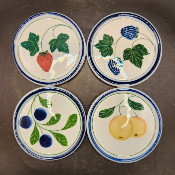 Dansk Other - Vintage Dansk Berries Fruit Coasters White with Blue Rim Set of 4